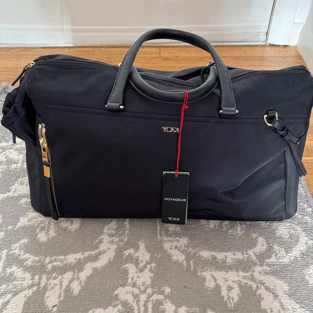 NEW Tumi Black Duffel Bag with Gold Accents